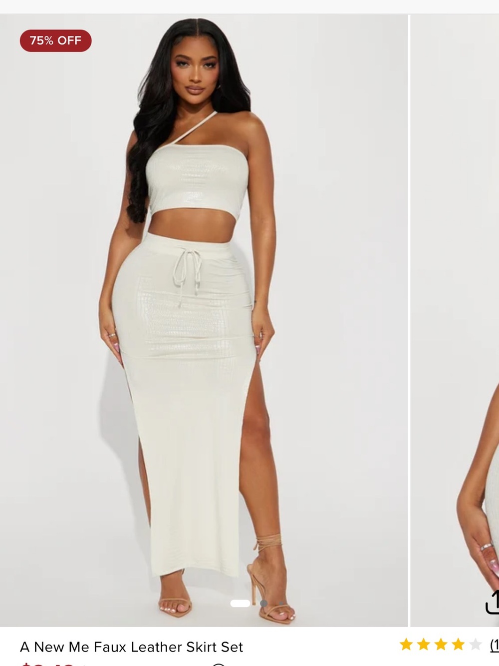 One-Shoulder Cream Two-Piece Midi Skirt Set